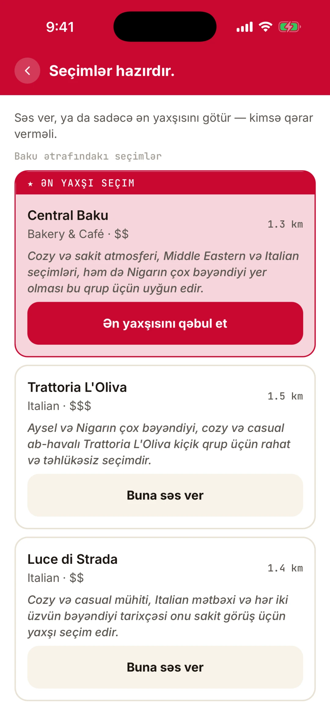 Görüş nəticələri: qısa izahlı AI seçimi və səs vermək üçün iki alternativ.