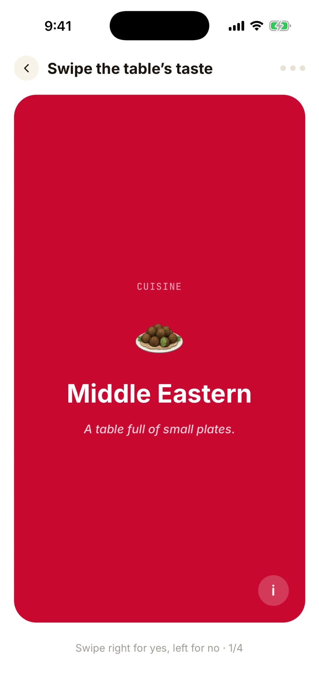 A Hangout swipe card asking the table about Middle Eastern food.